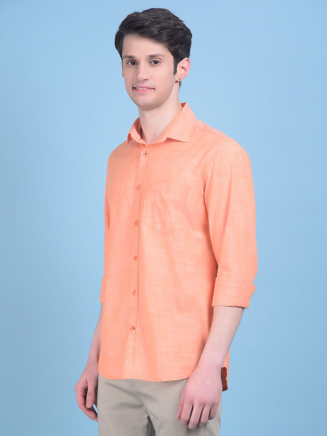 Peach Printed 100% Cotton Shirt-Men Shirts-Crimsoune Club