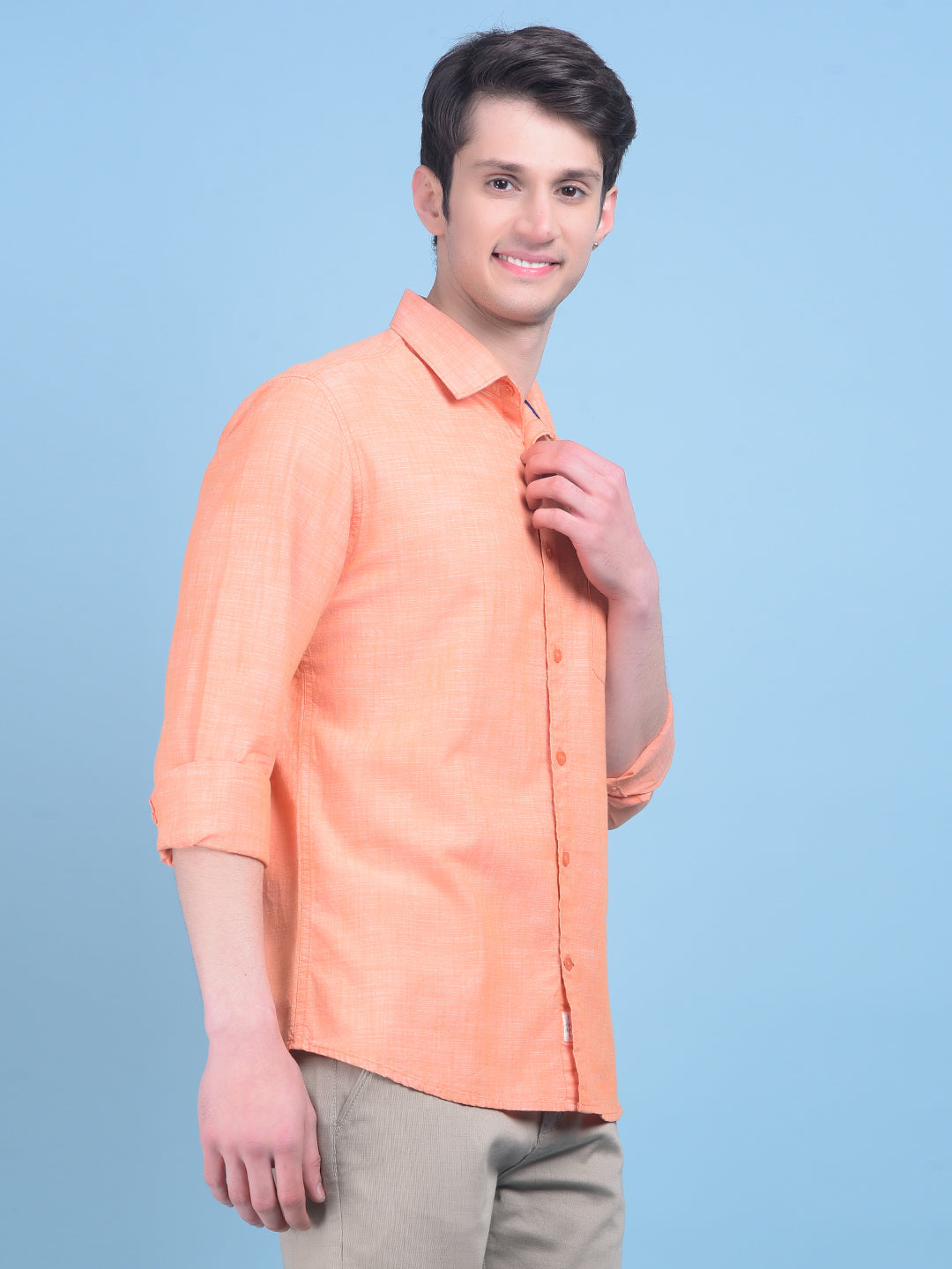 Peach Printed 100% Cotton Shirt-Men Shirts-Crimsoune Club