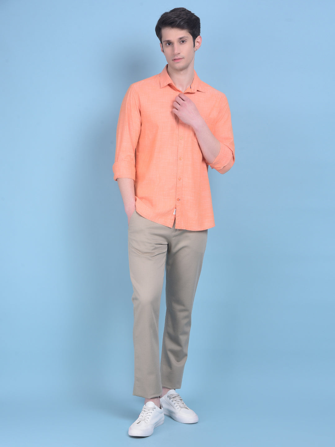 Peach Printed 100% Cotton Shirt-Men Shirts-Crimsoune Club