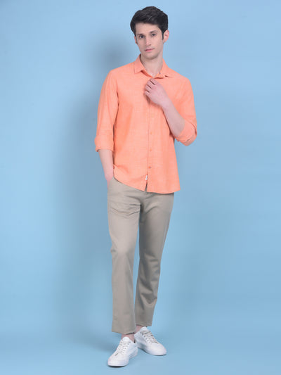 Peach Printed 100% Cotton Shirt-Men Shirts-Crimsoune Club