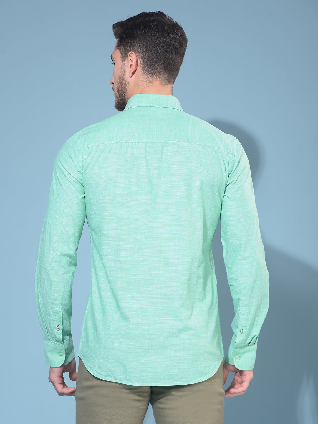 Green Textured Print 100% Cotton Shirt-Men Shirts-Crimsoune Club