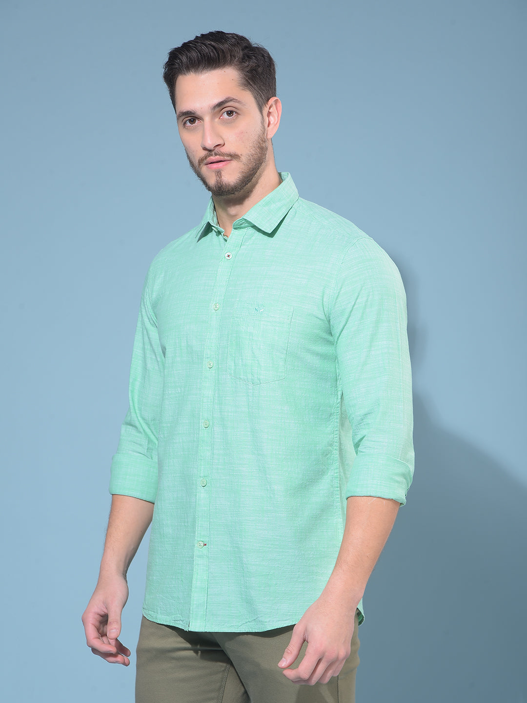 Green Textured Print 100% Cotton Shirt-Men Shirts-Crimsoune Club