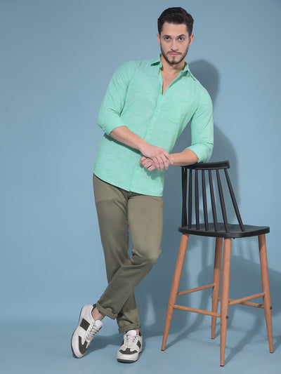 Green Textured Print 100% Cotton Shirt-Men Shirts-Crimsoune Club