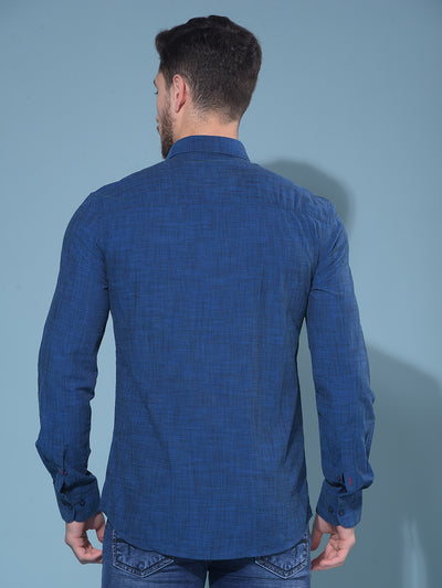 Blue Textured Print 100% Cotton Shirt-Men Shirts-Crimsoune Club