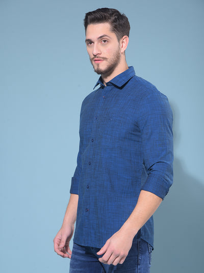 Blue Textured Print 100% Cotton Shirt-Men Shirts-Crimsoune Club