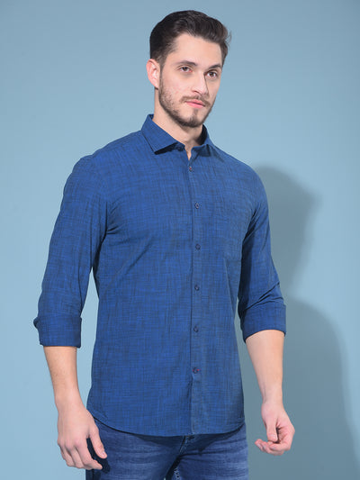 Blue Textured Print 100% Cotton Shirt-Men Shirts-Crimsoune Club