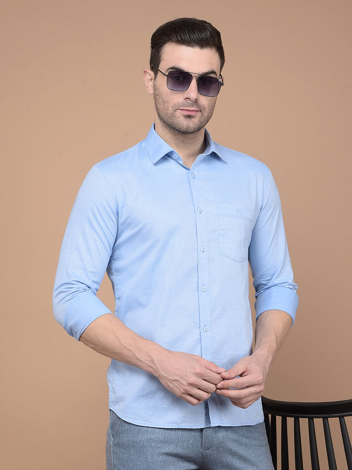 Blue 100% Cotton Shirt-Men Shirts-Crimsoune Club
