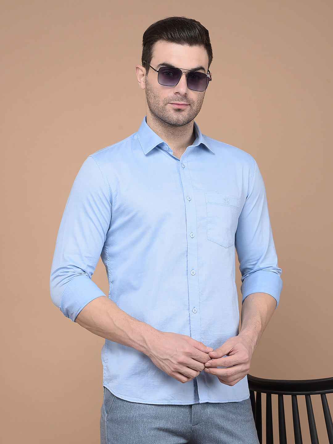 Blue 100% Cotton Shirt-Men Shirts-Crimsoune Club