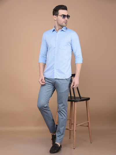 Blue 100% Cotton Shirt-Men Shirts-Crimsoune Club