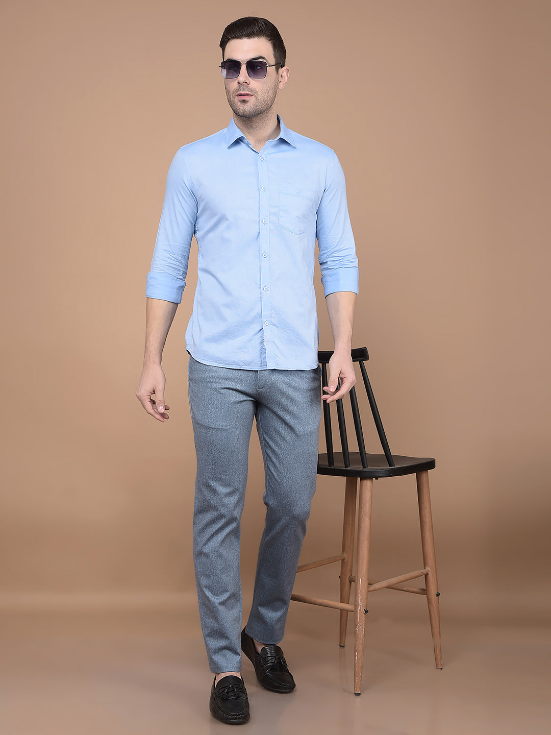Blue 100% Cotton Shirt-Men Shirts-Crimsoune Club