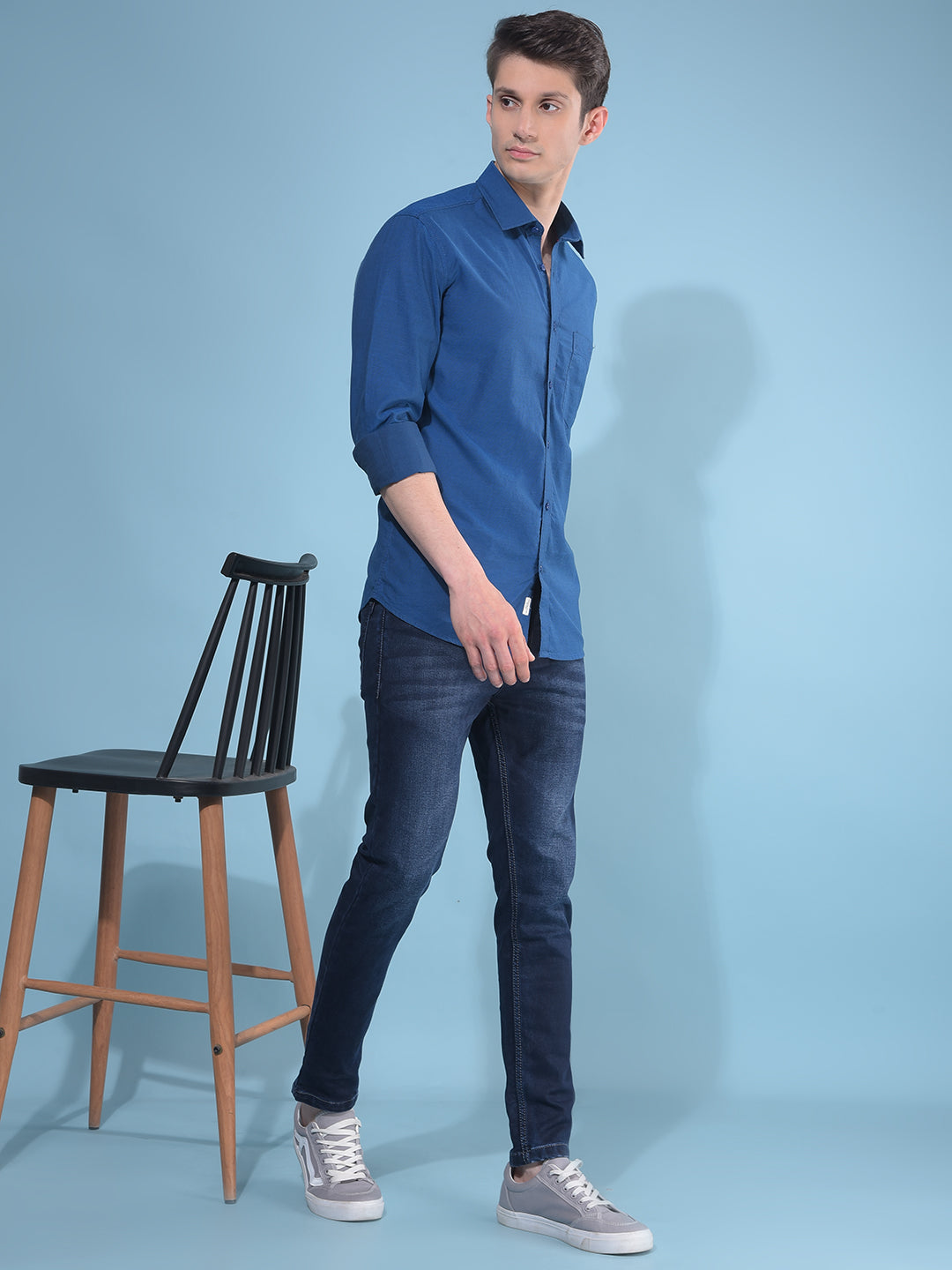 Blue 100% Cotton Shirt-Men Shirts-Crimsoune Club