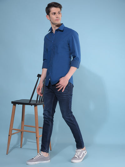 Blue 100% Cotton Shirt-Men Shirts-Crimsoune Club