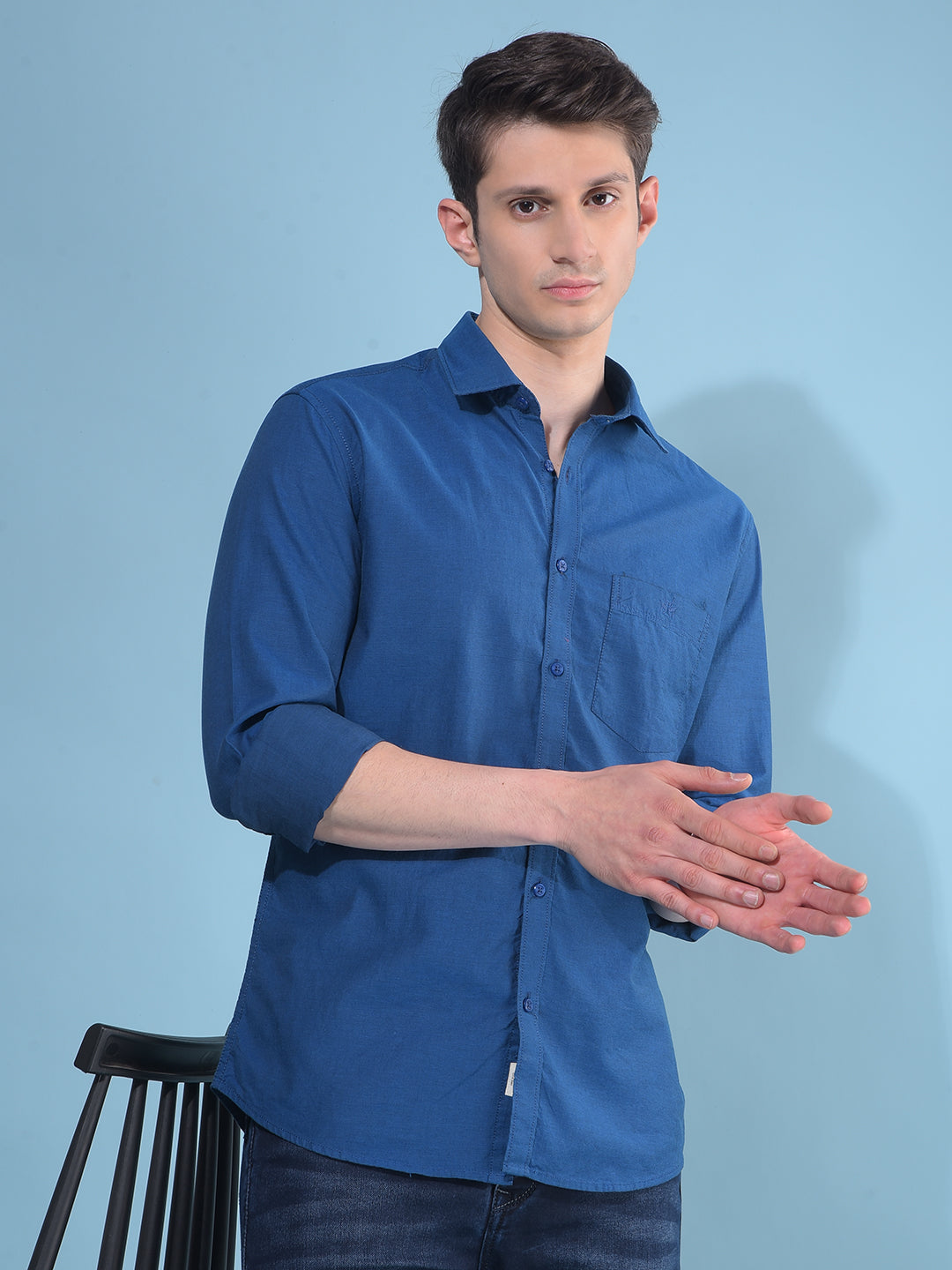 Blue 100% Cotton Shirt-Men Shirts-Crimsoune Club