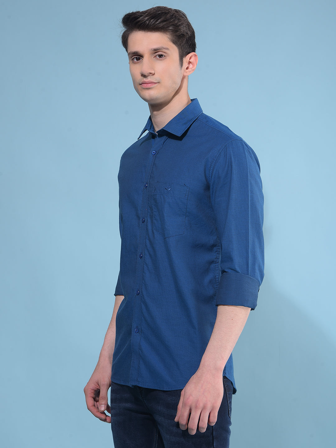 Blue 100% Cotton Shirt-Men Shirts-Crimsoune Club