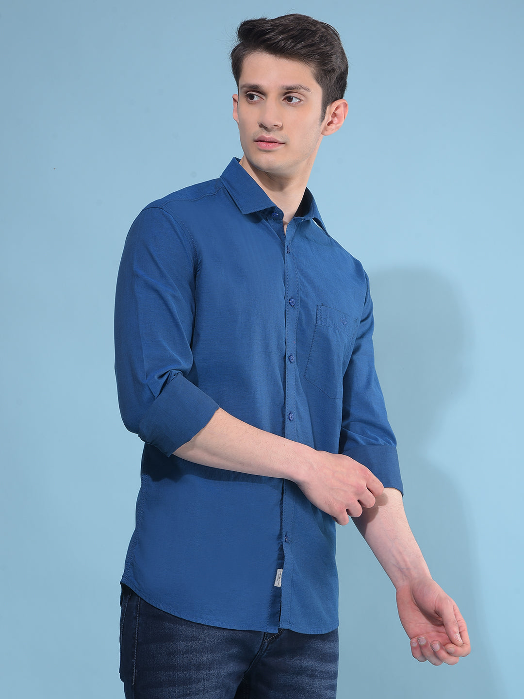 Blue 100% Cotton Shirt-Men Shirts-Crimsoune Club