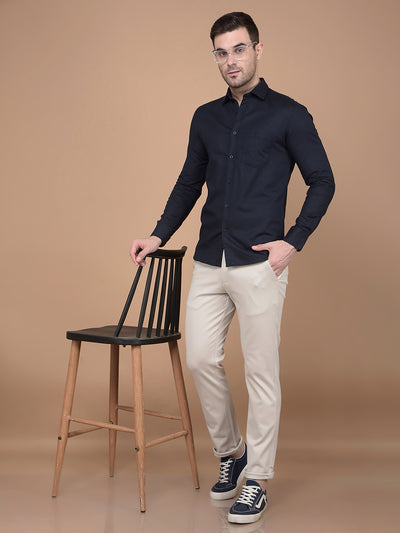 Navy Blue Linen Shirt-Men Shirts-Crimsoune Club