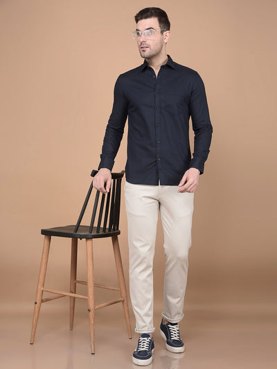 Navy Blue Linen Shirt-Men Shirts-Crimsoune Club