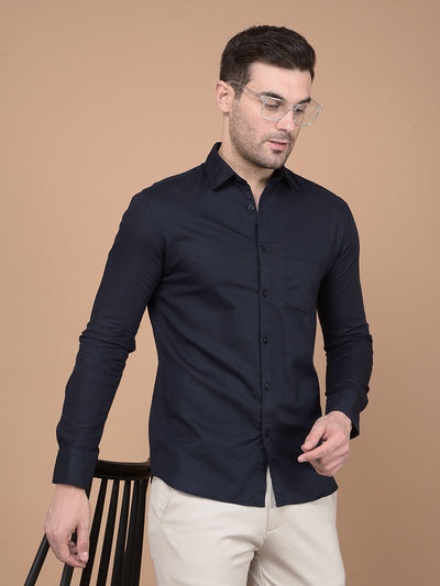 Navy Blue Linen Shirt-Men Shirts-Crimsoune Club