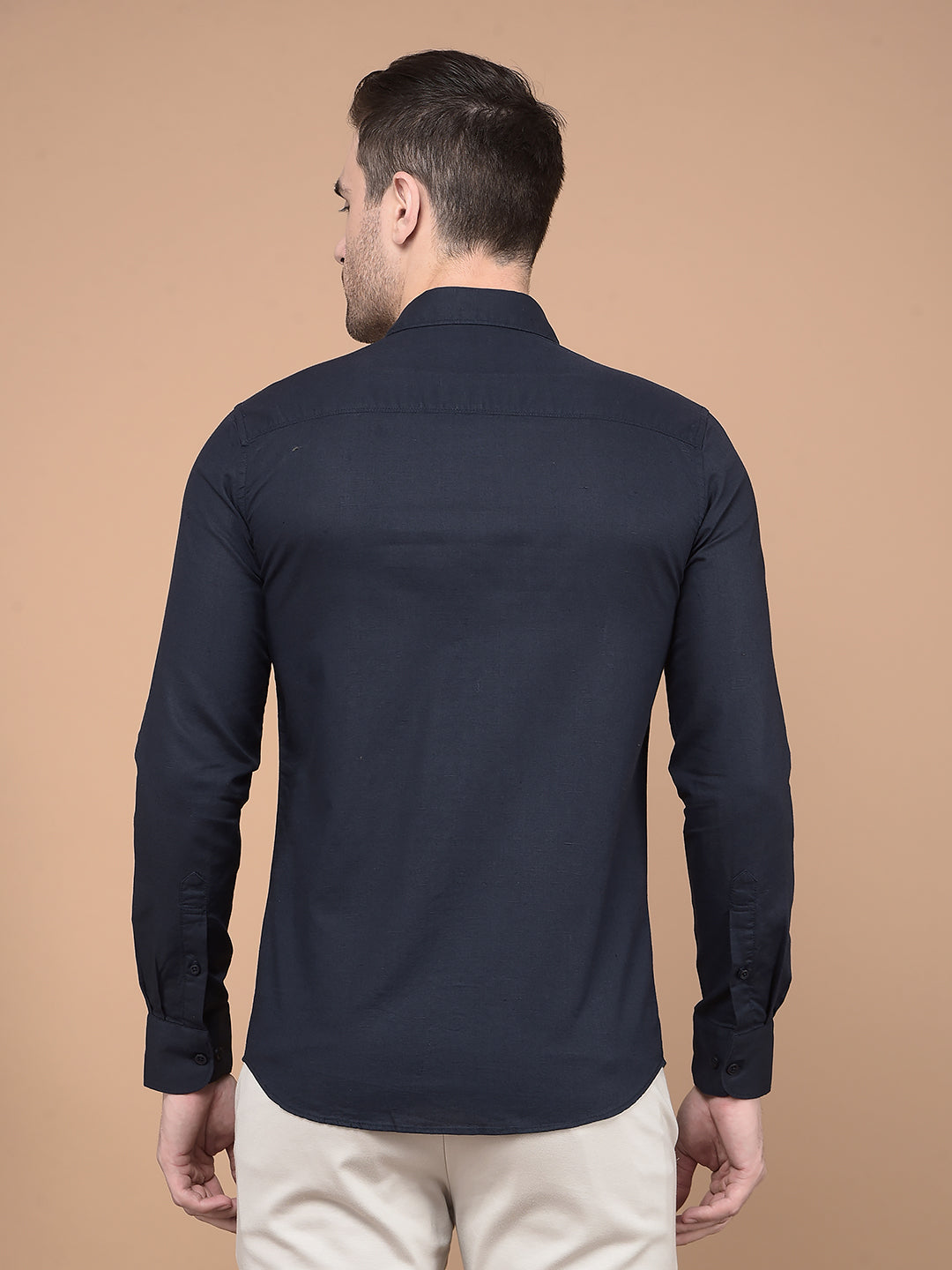 Navy Blue Linen Shirt-Men Shirts-Crimsoune Club