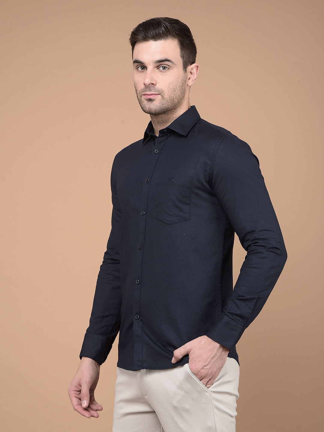 Navy Blue Linen Shirt-Men Shirts-Crimsoune Club