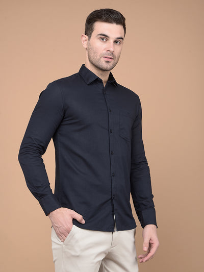 Navy Blue Linen Shirt-Men Shirts-Crimsoune Club