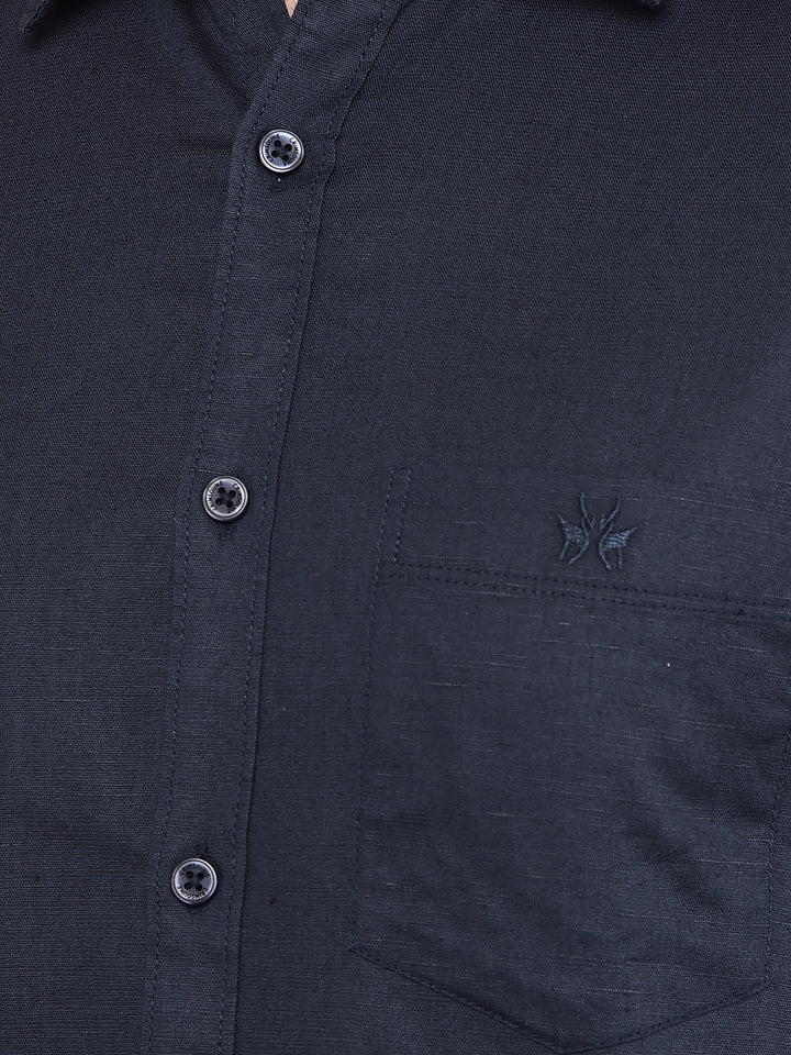 Navy Blue Linen Shirt-Men Shirts-Crimsoune Club