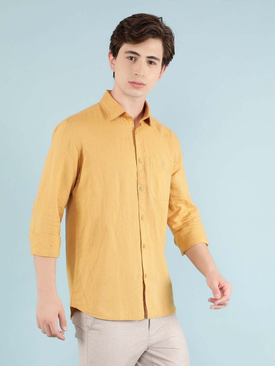 Mustard Linen Shirt-Men Shirts-Crimsoune Club