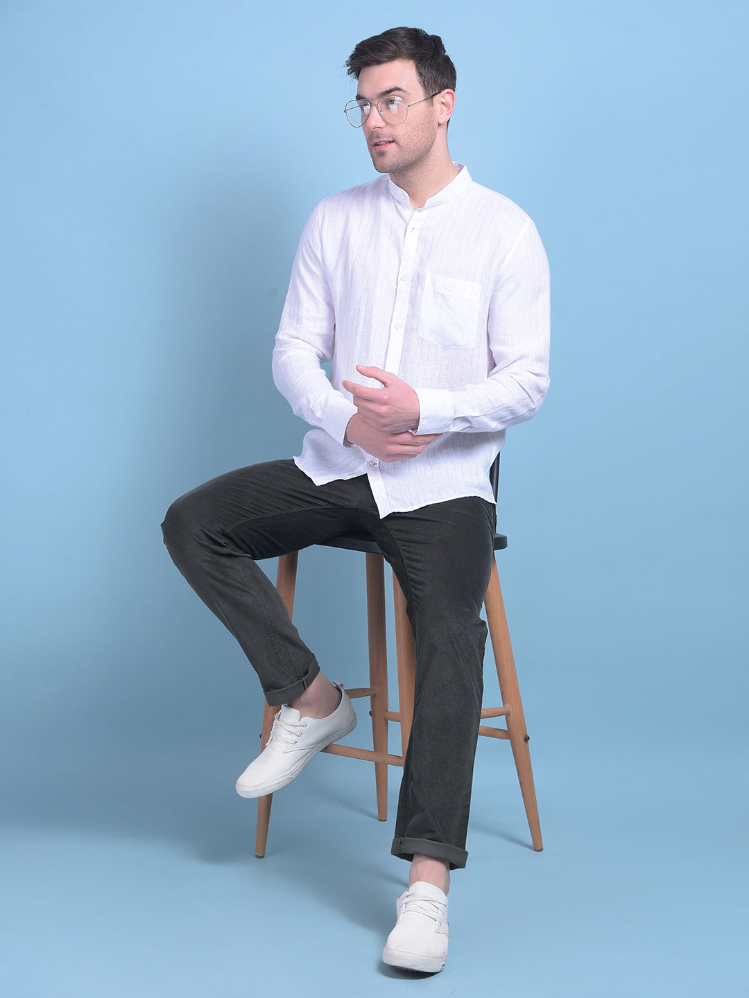 White Vertical Striped Shirt-Men Shirts-Crimsoune Club