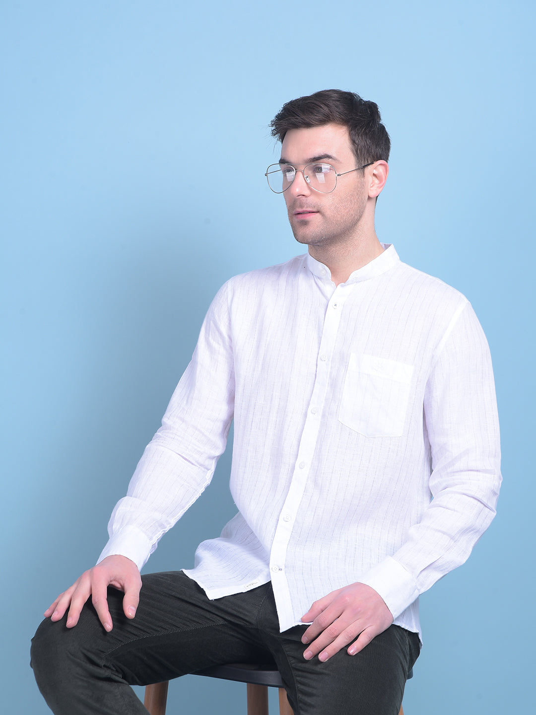 White Vertical Striped Shirt-Men Shirts-Crimsoune Club