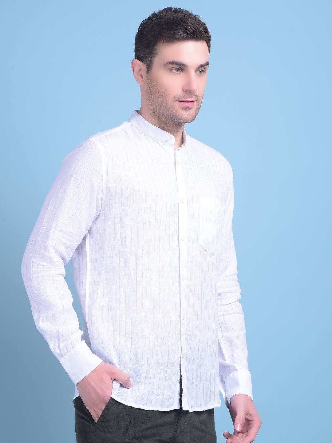 White Vertical Striped Shirt-Men Shirts-Crimsoune Club