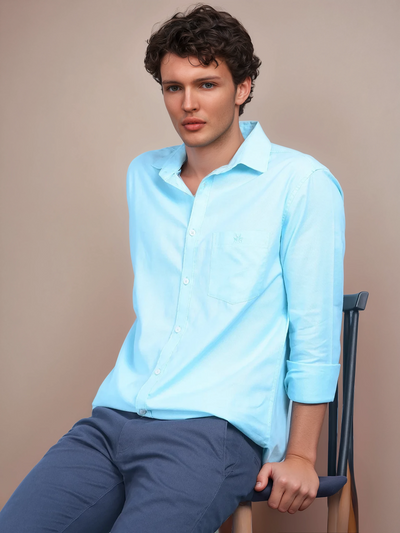 Blue 100% Cotton Shirt-Men Shirts-Crimsoune Club