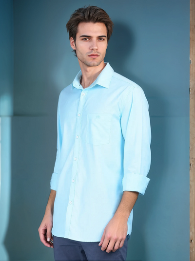 Blue 100% Cotton Shirt-Men Shirts-Crimsoune Club