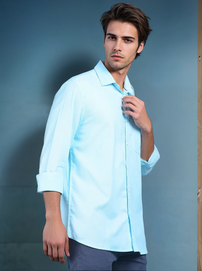 Blue 100% Cotton Shirt-Men Shirts-Crimsoune Club