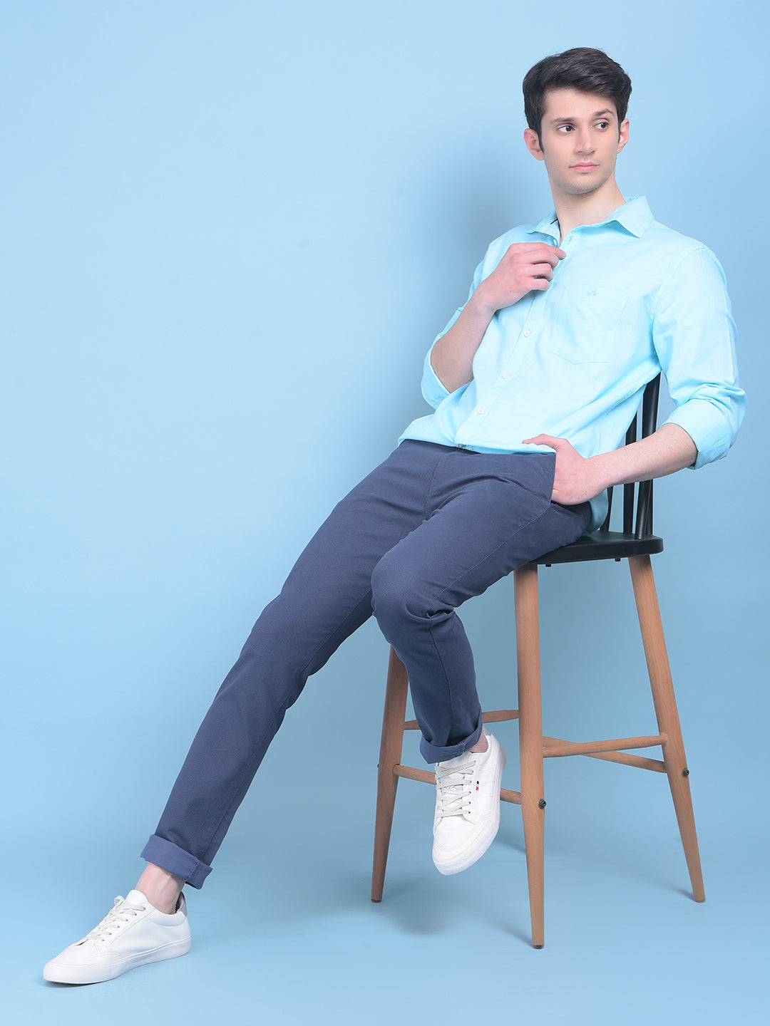 Blue 100% Cotton Shirt-Men Shirts-Crimsoune Club