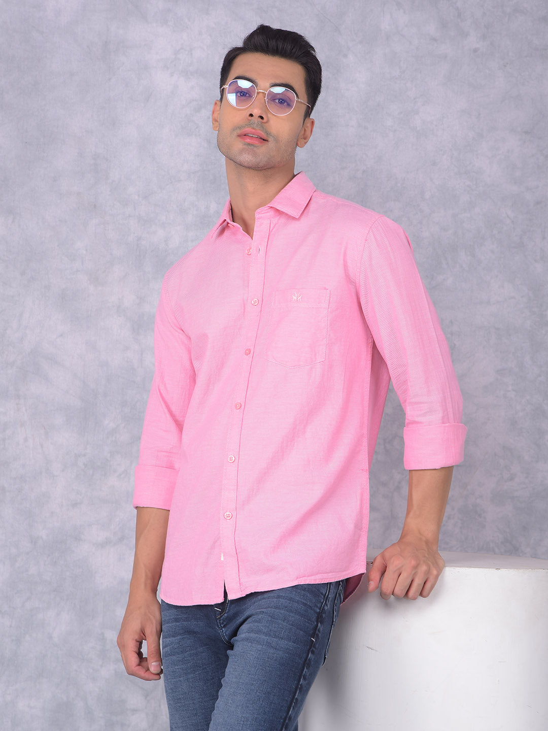 Pink 100% Cotton Shirt-Men Shirts-Crimsoune Club