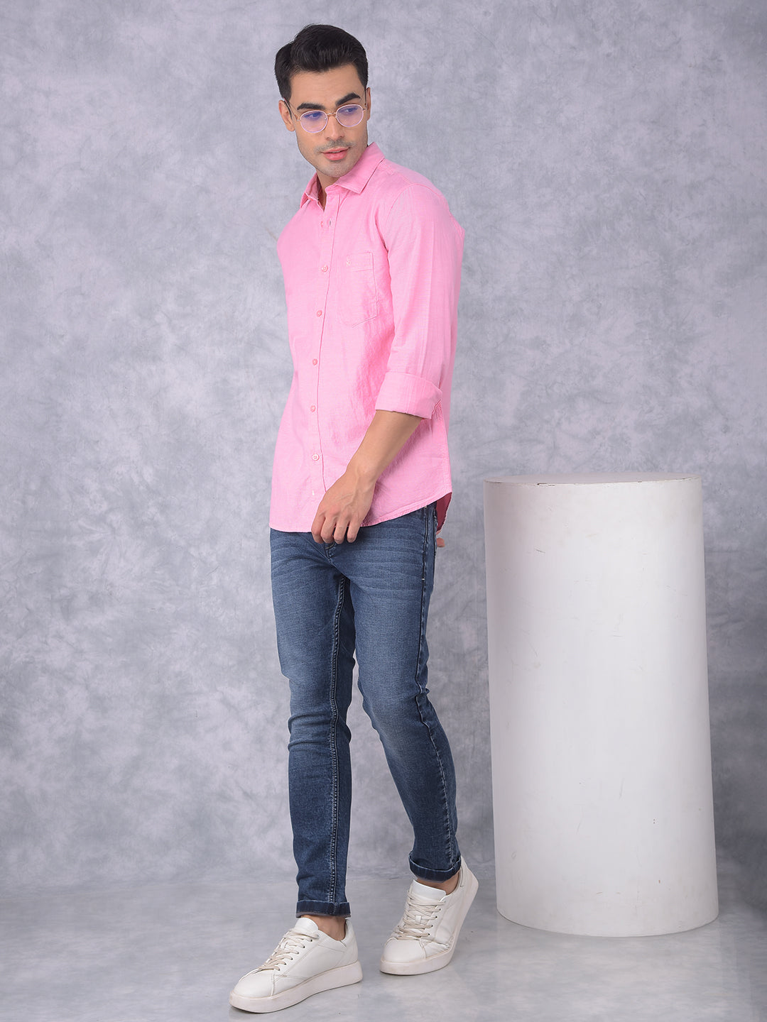 Pink 100% Cotton Shirt-Men Shirts-Crimsoune Club