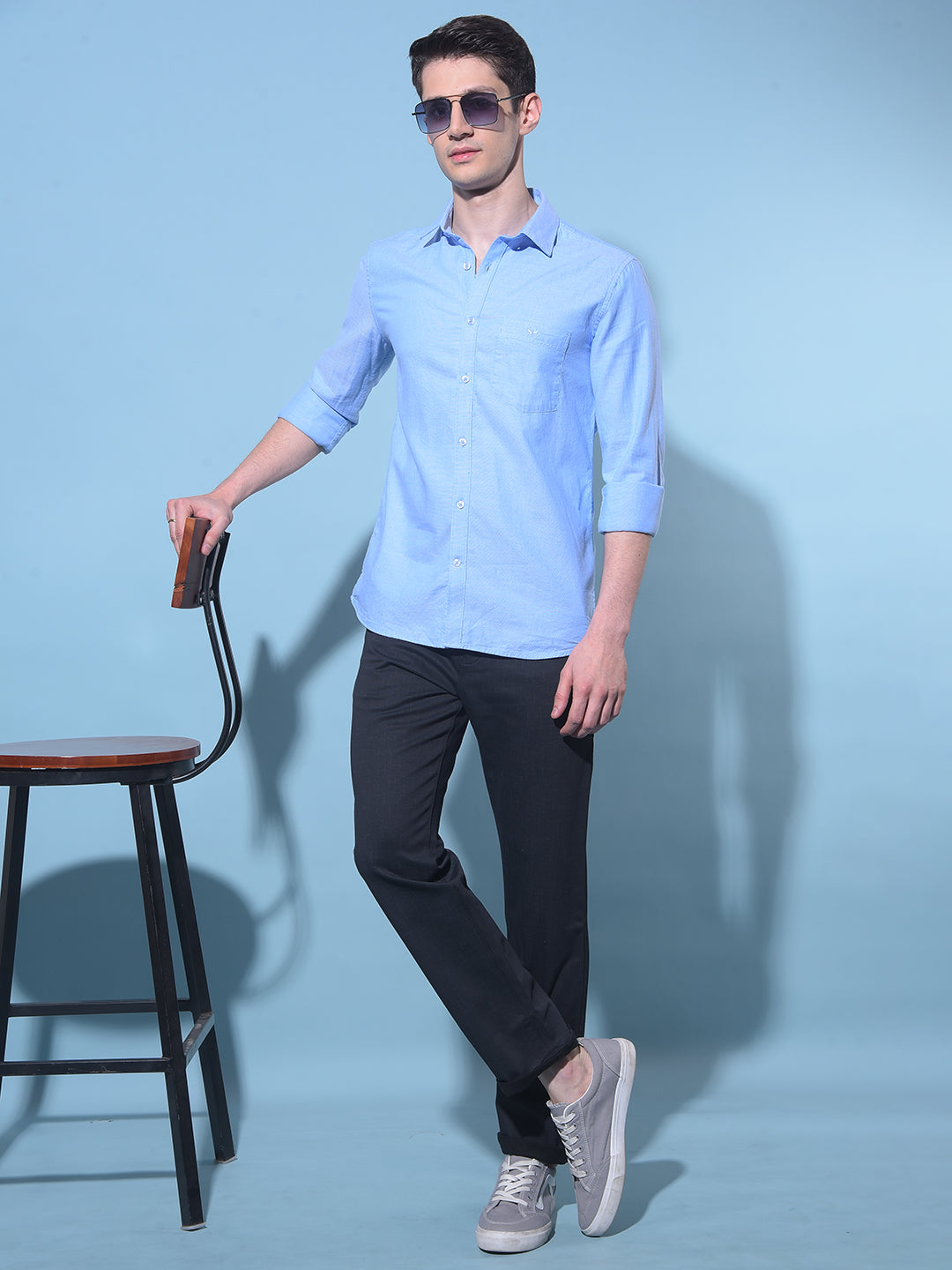 Blue Embroidered 100% Cotton Shirt-Men Shirts-Crimsoune Club