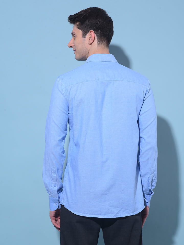 Blue Embroidered 100% Cotton Shirt-Men Shirts-Crimsoune Club