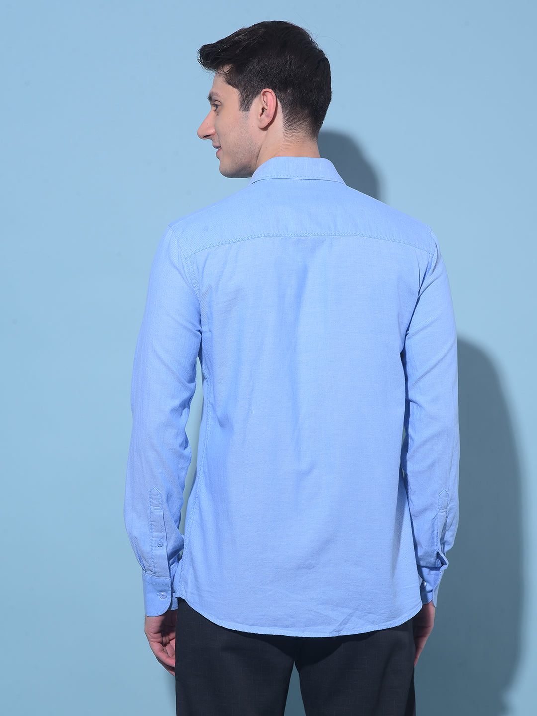 Blue Embroidered 100% Cotton Shirt-Men Shirts-Crimsoune Club