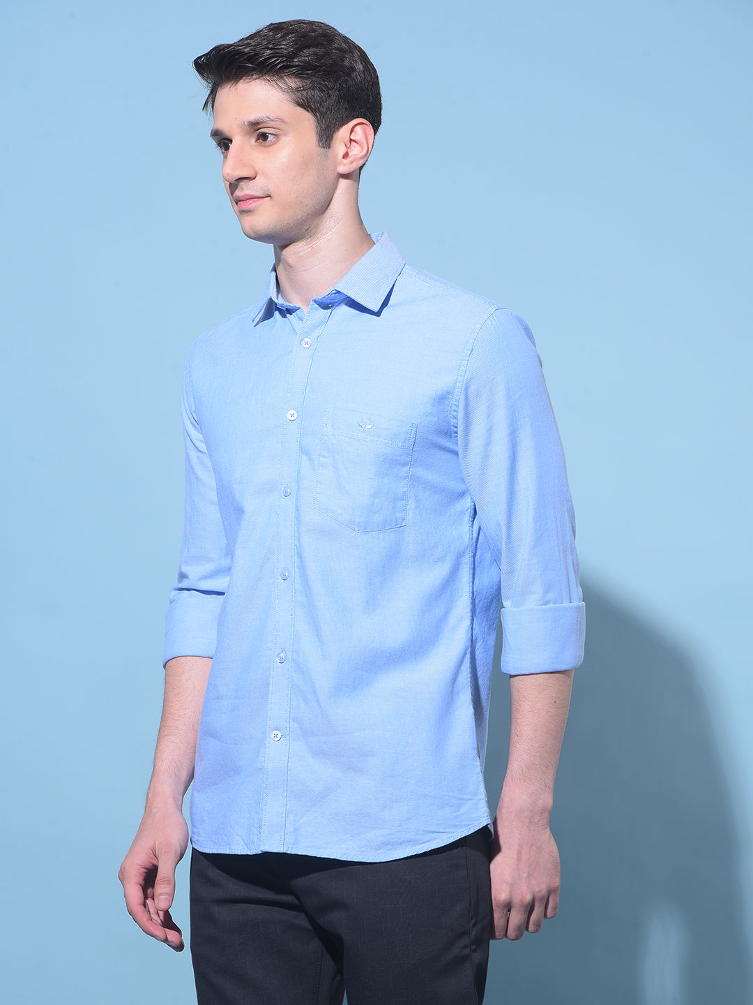 Blue Embroidered 100% Cotton Shirt-Men Shirts-Crimsoune Club