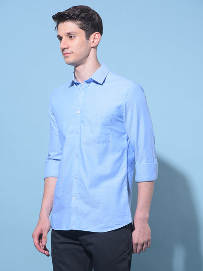 Blue Embroidered 100% Cotton Shirt-Men Shirts-Crimsoune Club