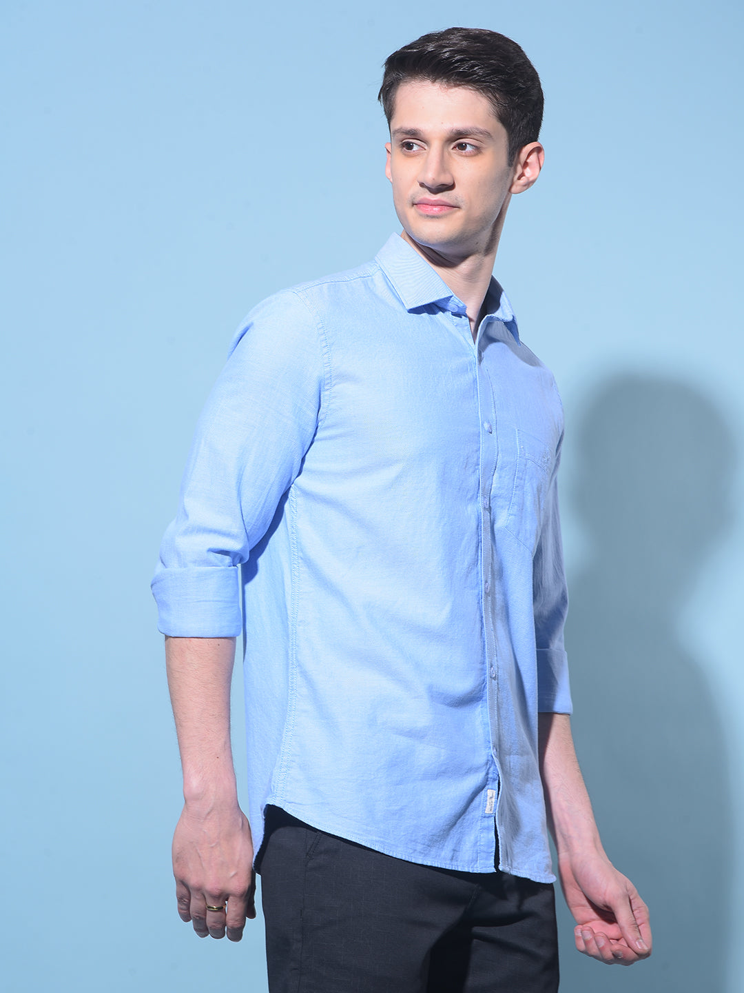 Blue Embroidered 100% Cotton Shirt-Men Shirts-Crimsoune Club