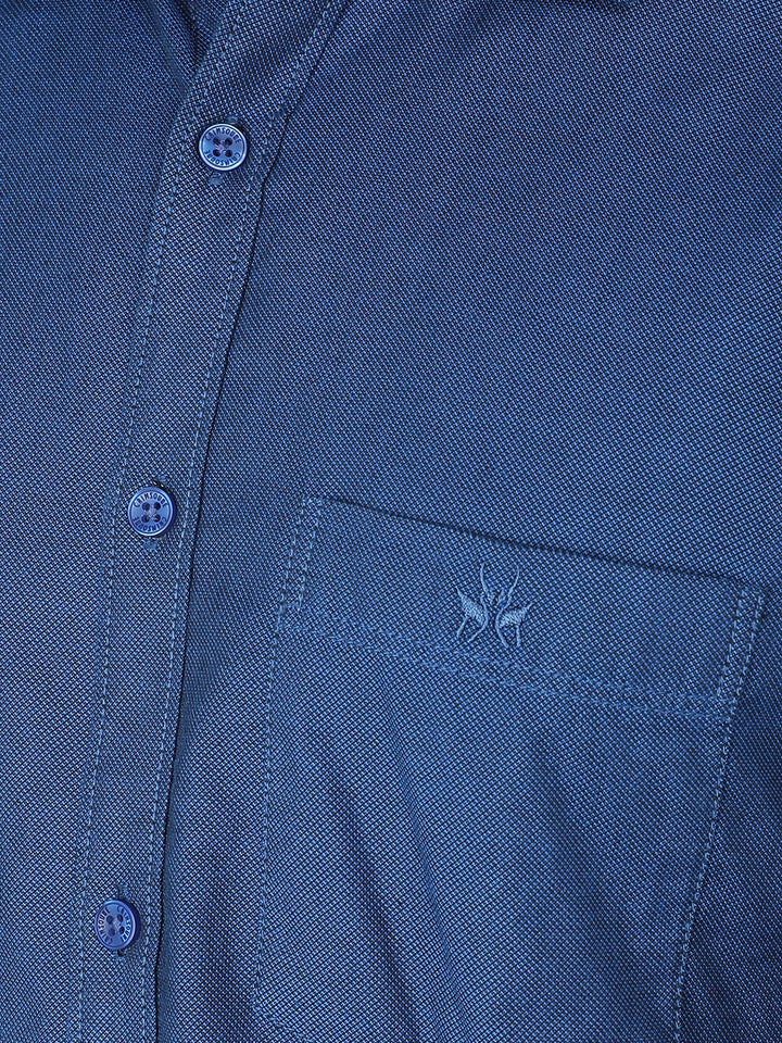 Blue Knitted 100% Cotton Shirt-Men Shirts-Crimsoune Club