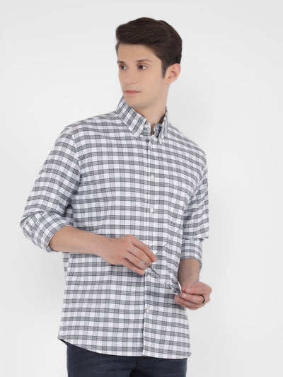 White 100% Cotton Checked Shirt-Men Shirts-Crimsoune Club