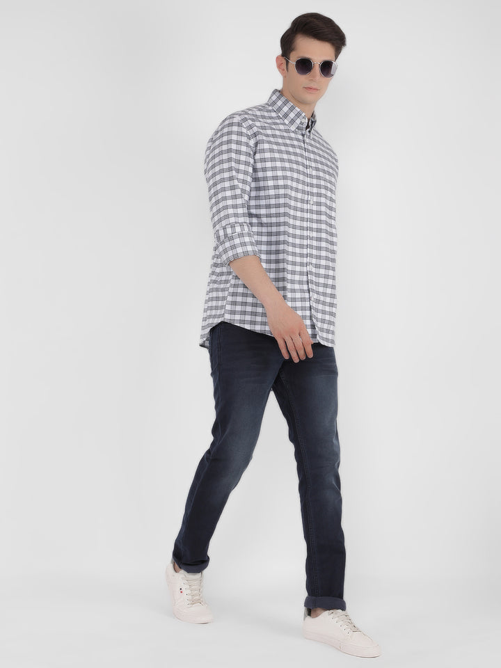 White 100% Cotton Checked Shirt-Men Shirts-Crimsoune Club