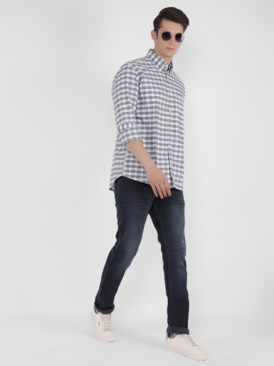 White 100% Cotton Checked Shirt-Men Shirts-Crimsoune Club
