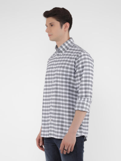 White 100% Cotton Checked Shirt-Men Shirts-Crimsoune Club