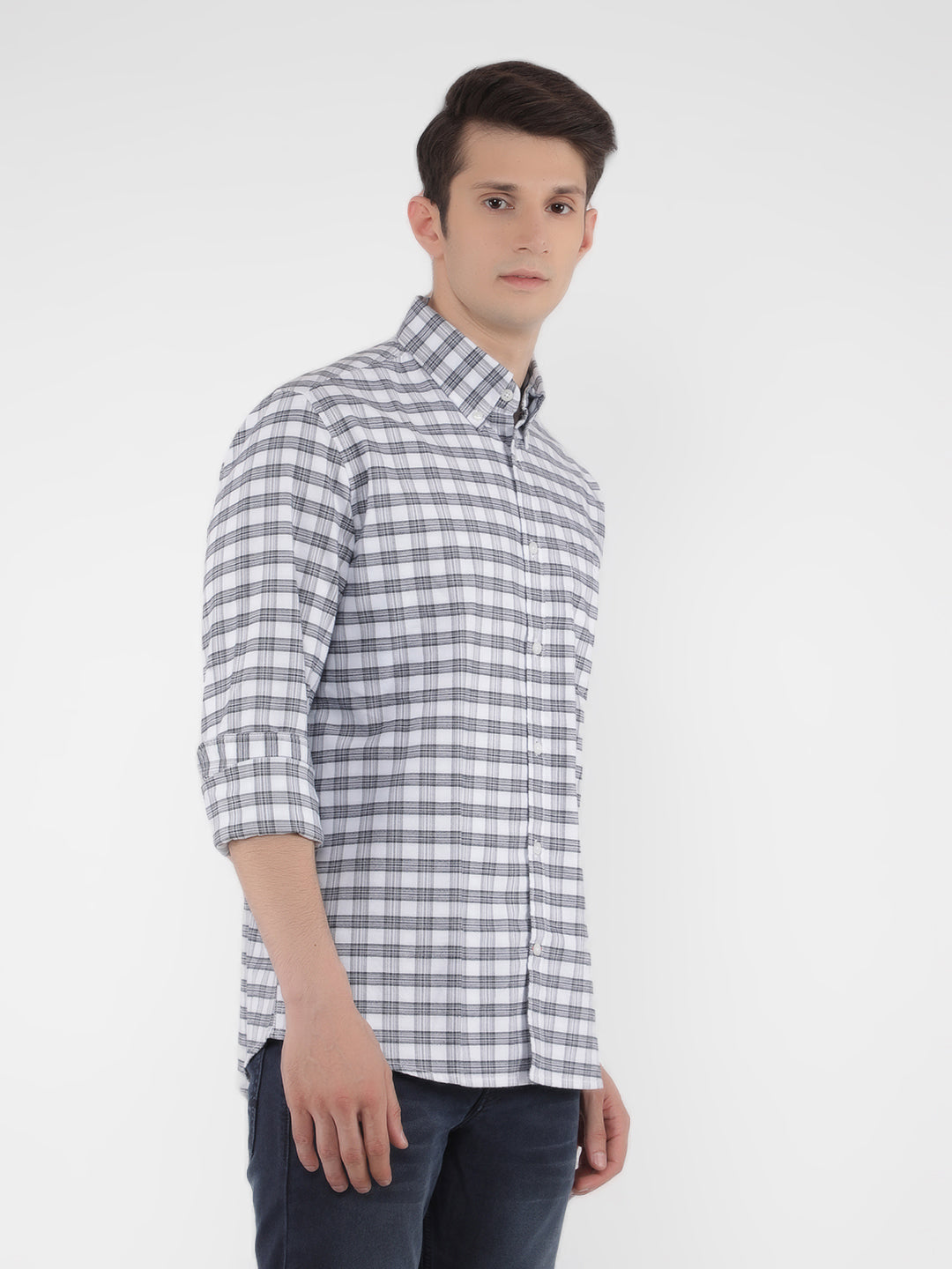 White 100% Cotton Checked Shirt-Men Shirts-Crimsoune Club