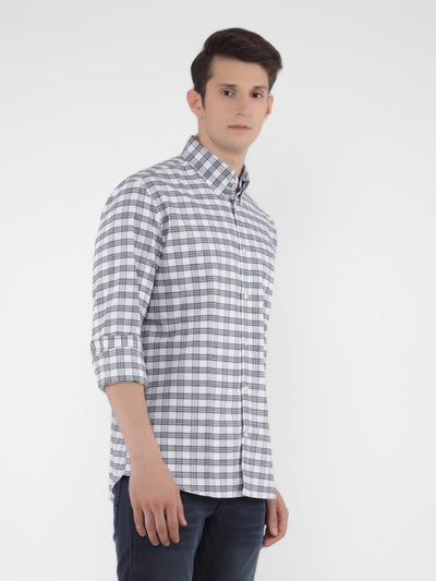 White 100% Cotton Checked Shirt-Men Shirts-Crimsoune Club