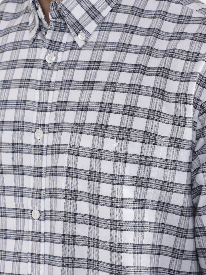 White 100% Cotton Checked Shirt-Men Shirts-Crimsoune Club